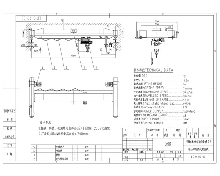 安起LD10t-19.5m電動單梁起重機(jī)