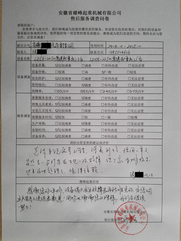 雄峰單梁起重機(jī)質(zhì)量不錯(cuò)，保養(yǎng)到位